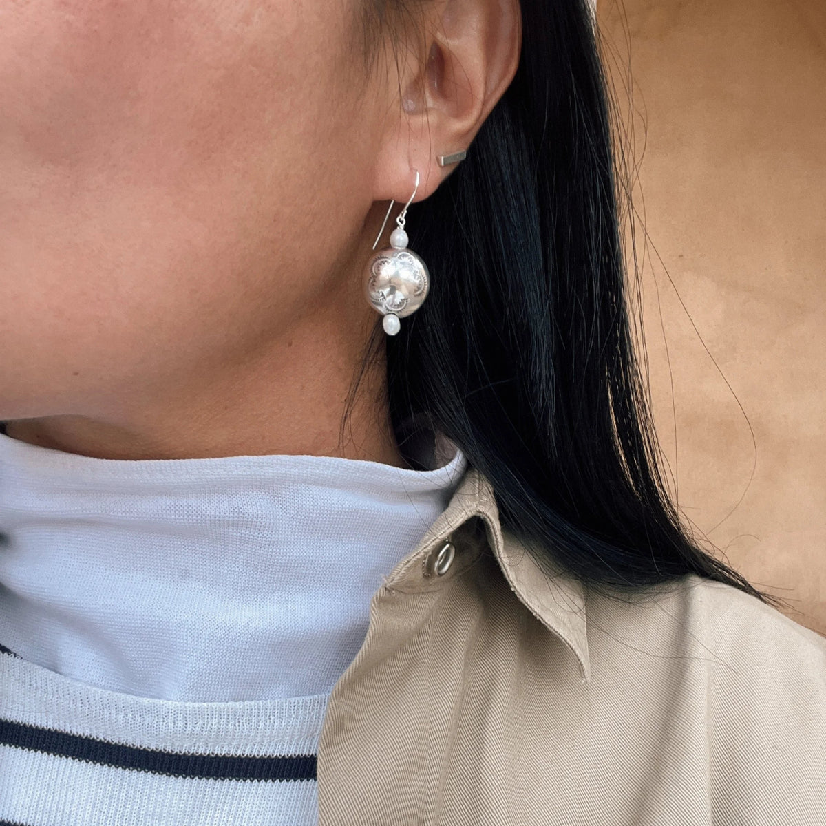 Dineh - Navajo Pearl Coin Earrings w/pearls