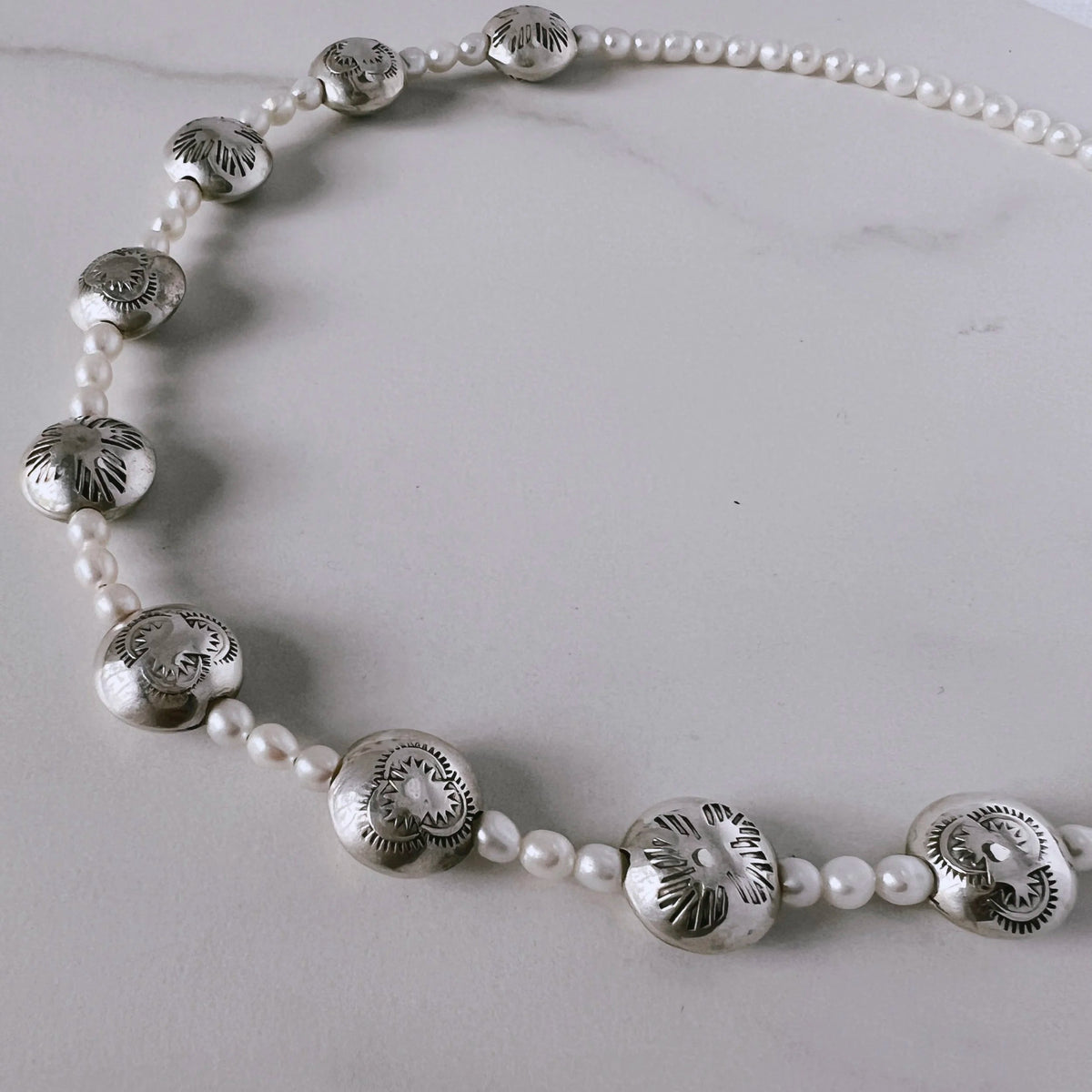 Dineh - Navajo Pearl Coin necklace with White Pearls