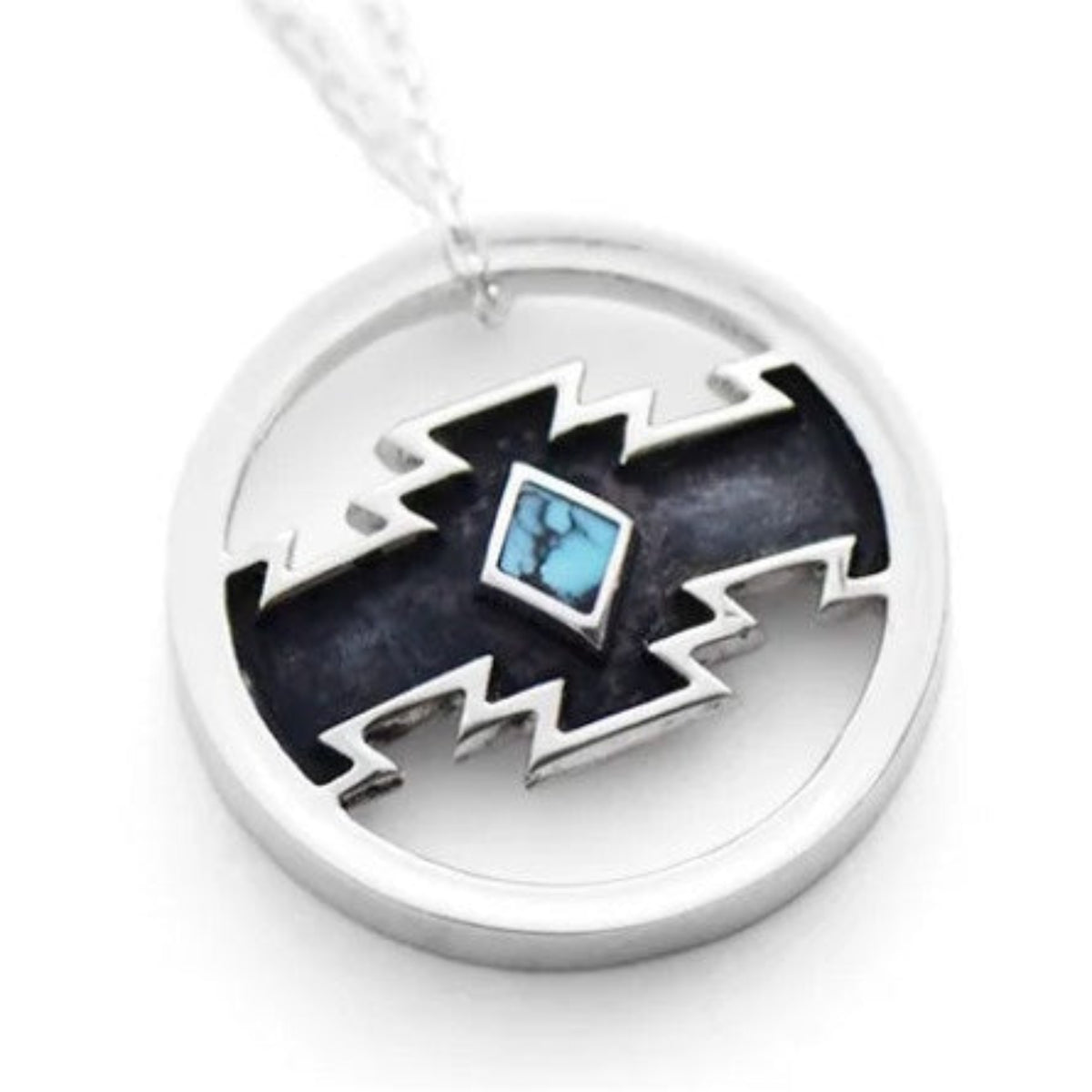 Dineh - Sterling Silver Cedar Disc Necklace (w/Sleeping Beauty Turquoise)