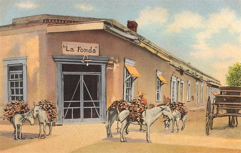 Greeting Card NM-89 Burros with Firewood, La Fonda, Santa Fe