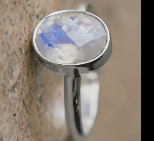 Faceted Rainbow Moon Ring