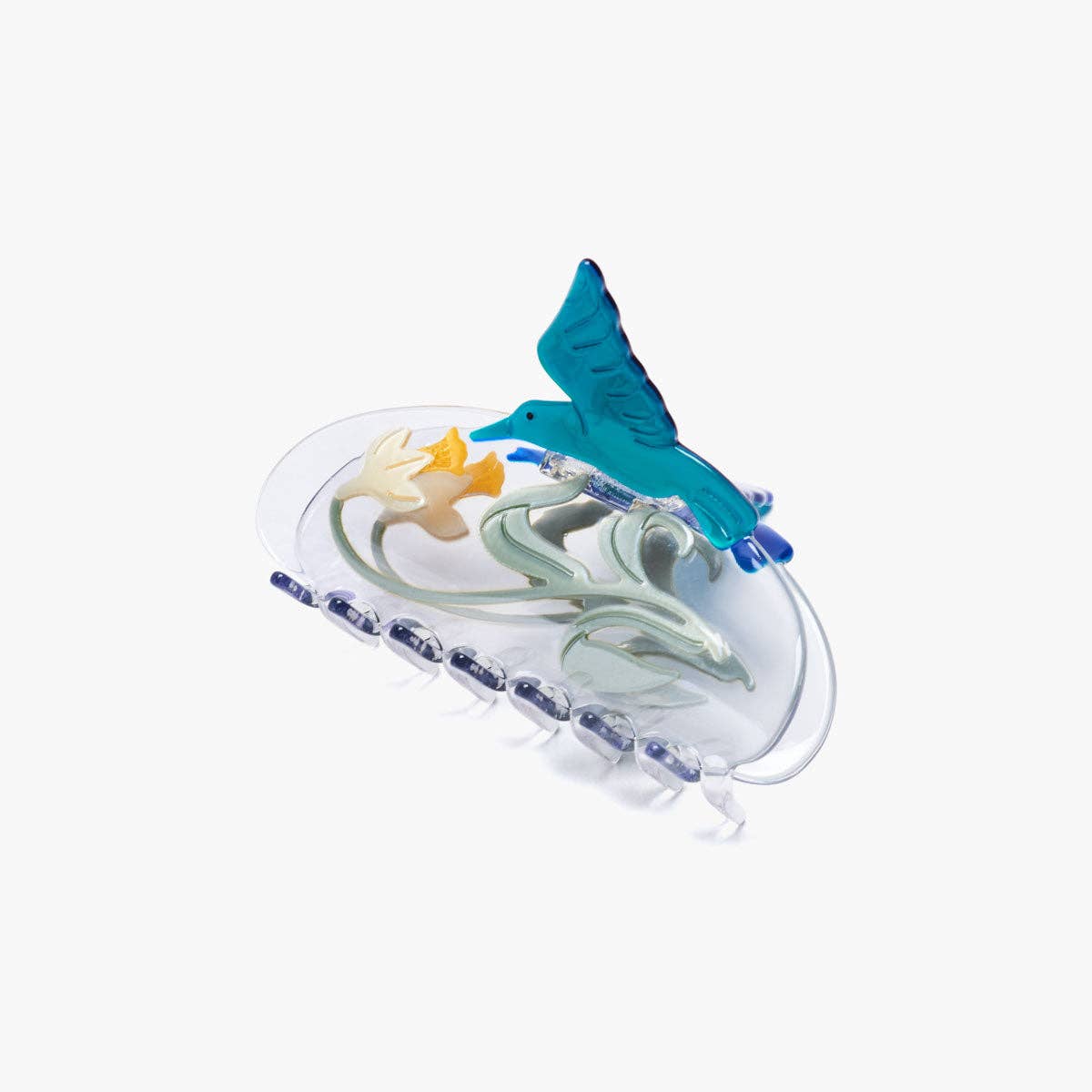 Narcissus Claw - White Flower Hummingbird Acetate Hair Clip
