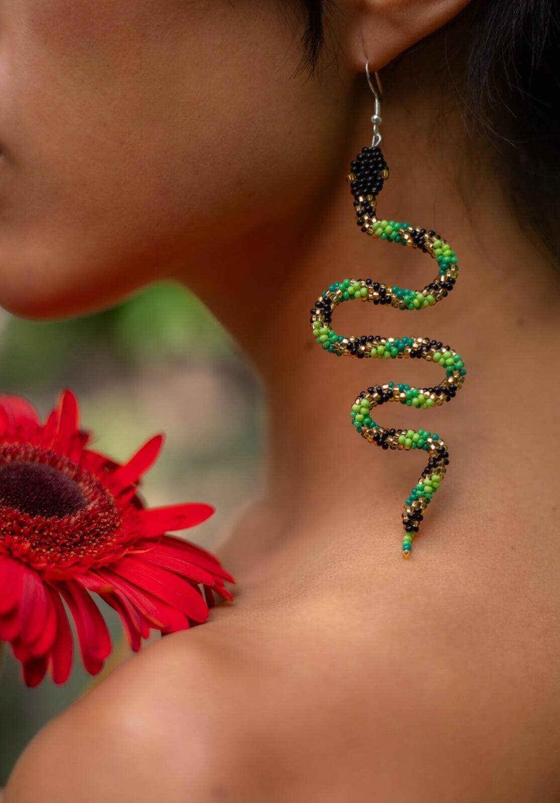 Aphrodite - Beaded Earrings with Snake-Inspired Design