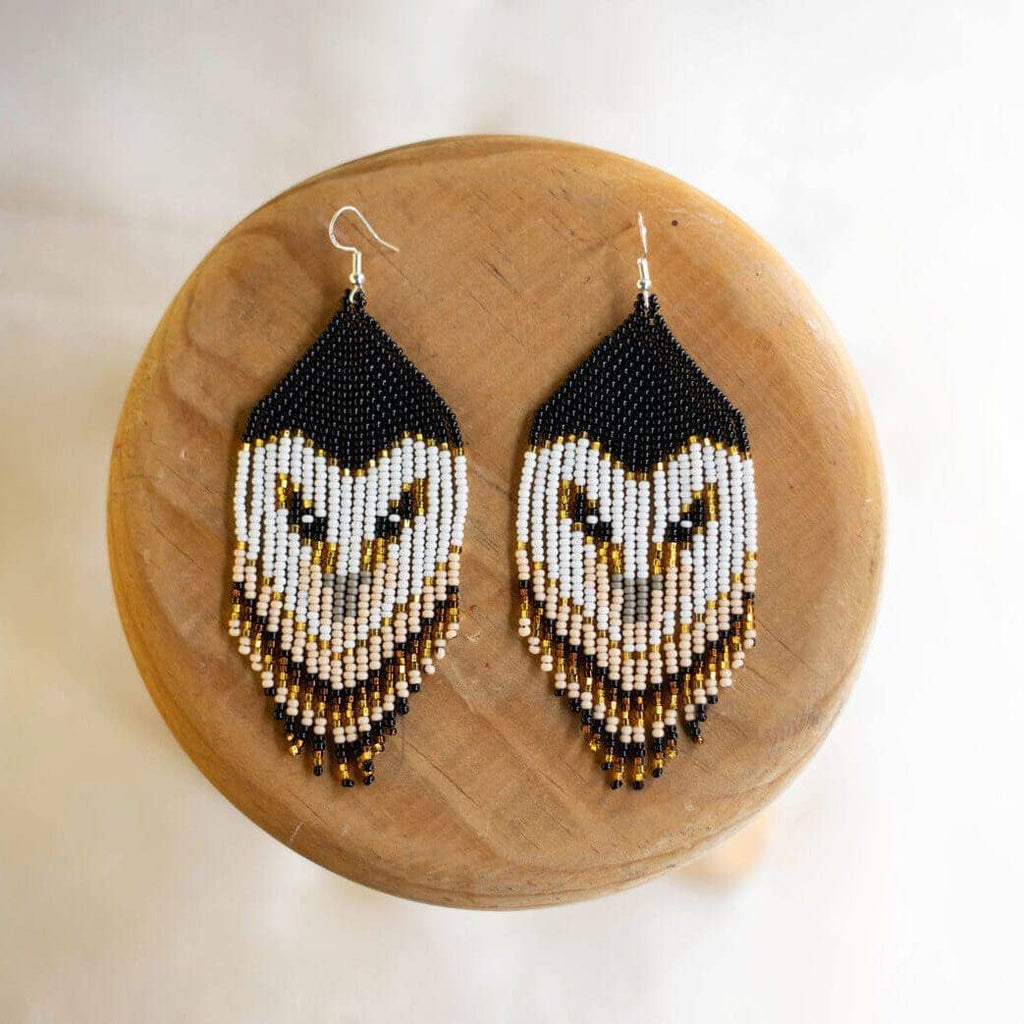 Moonlight – Native Beaded Owl Earrings in Night Tones
