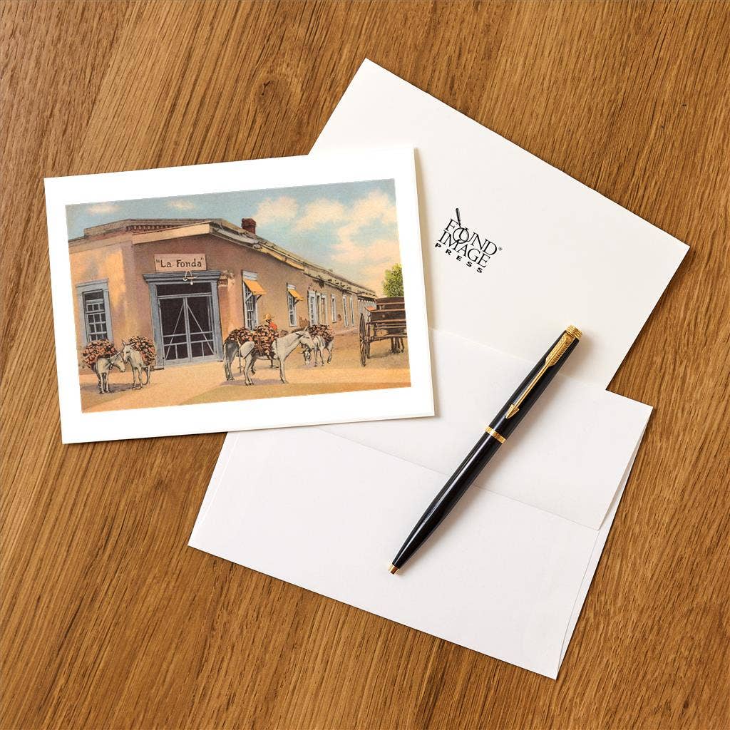 Greeting Card NM-89 Burros with Firewood, La Fonda, Santa Fe