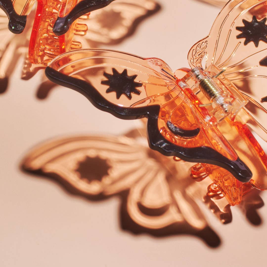 Monarch Butterfly Claw - Clear Orange Acetate Hair Clip