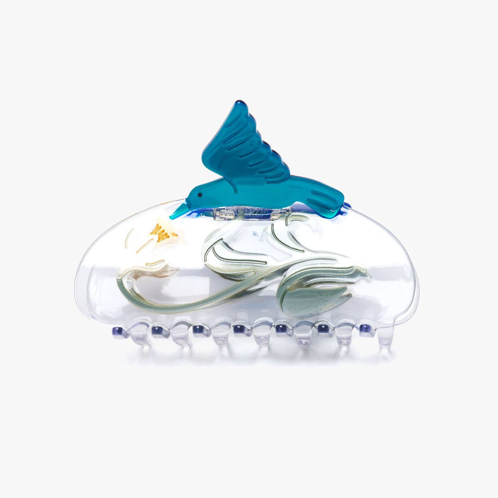 Narcissus Claw - White Flower Hummingbird Acetate Hair Clip