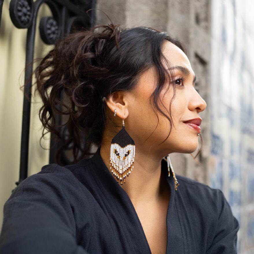Moonlight – Native Beaded Owl Earrings in Night Tones