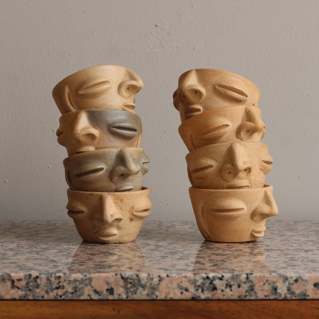 Atzompa Copitas - Mezcal Cups with Face Handmade in Oaxaca
