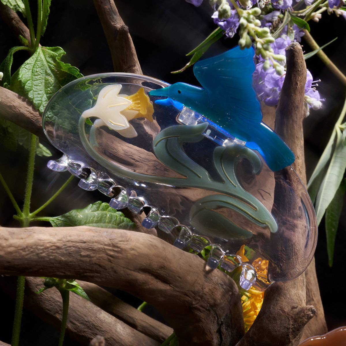 Narcissus Claw - White Flower Hummingbird Acetate Hair Clip