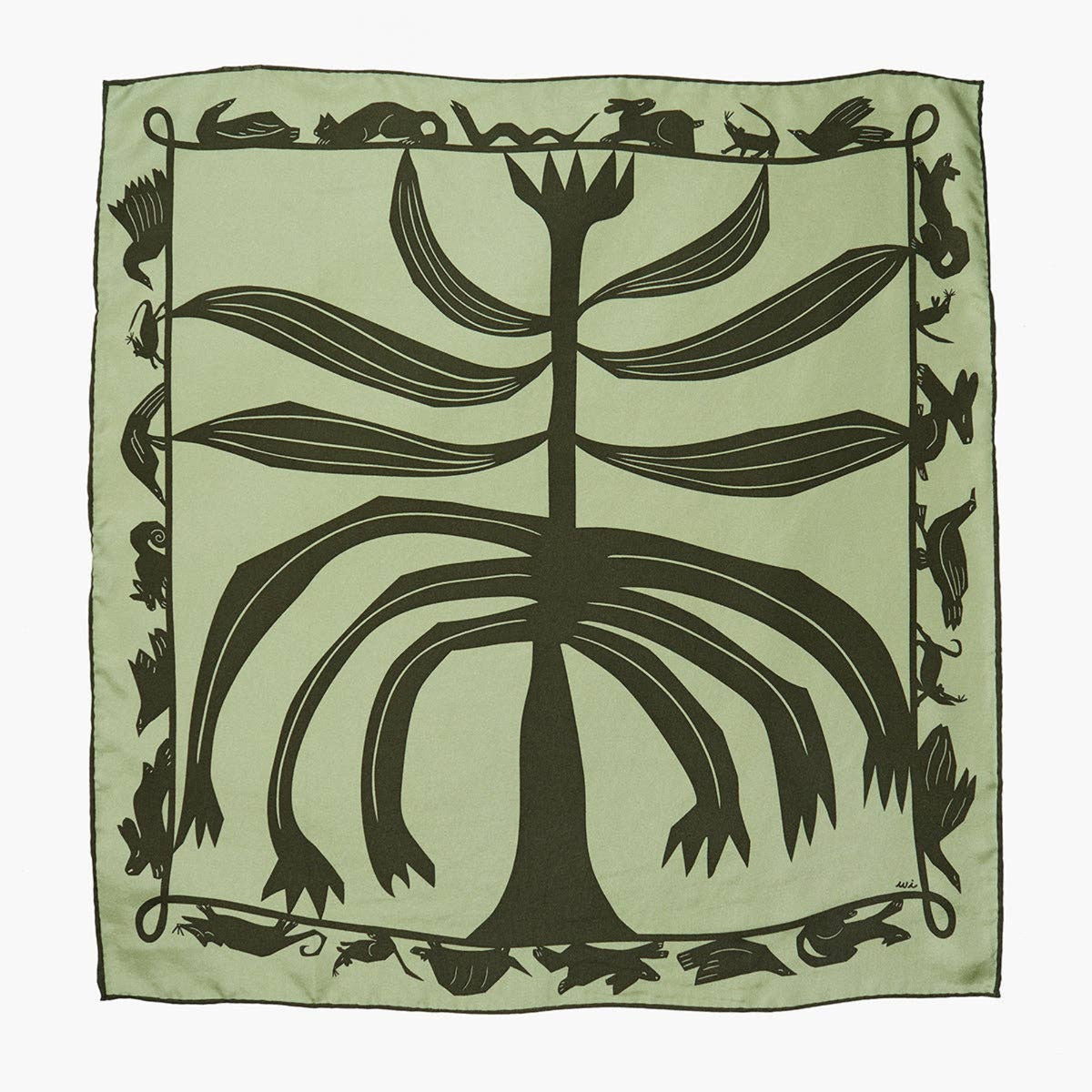 Familiar 100% Silk Scarf Bandana Hand Printed with Animals