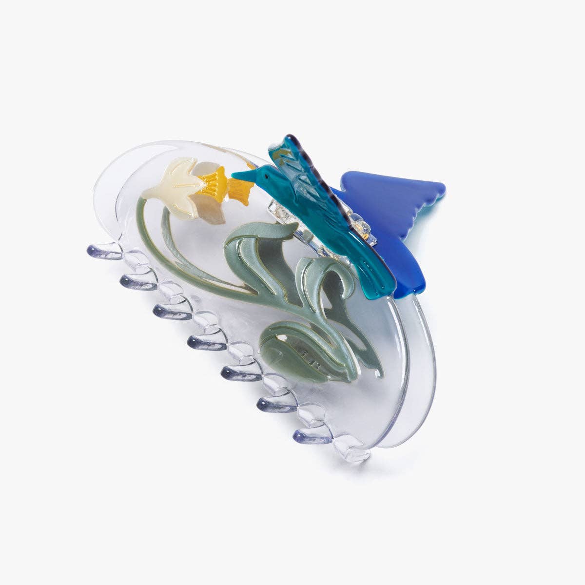 Narcissus Claw - White Flower Hummingbird Acetate Hair Clip