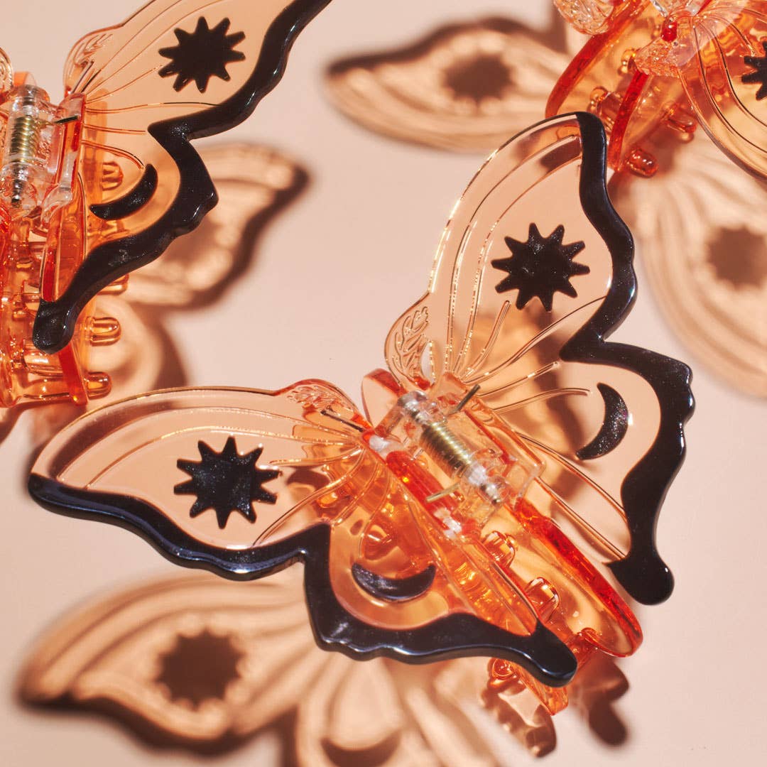 Monarch Butterfly Claw - Clear Orange Acetate Hair Clip