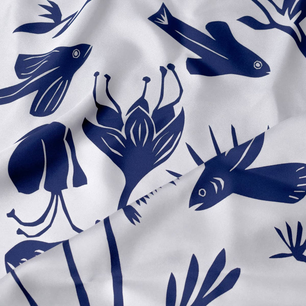 Light Grey Flying Fish and Dove Hand Printed 100% Silk Scarf