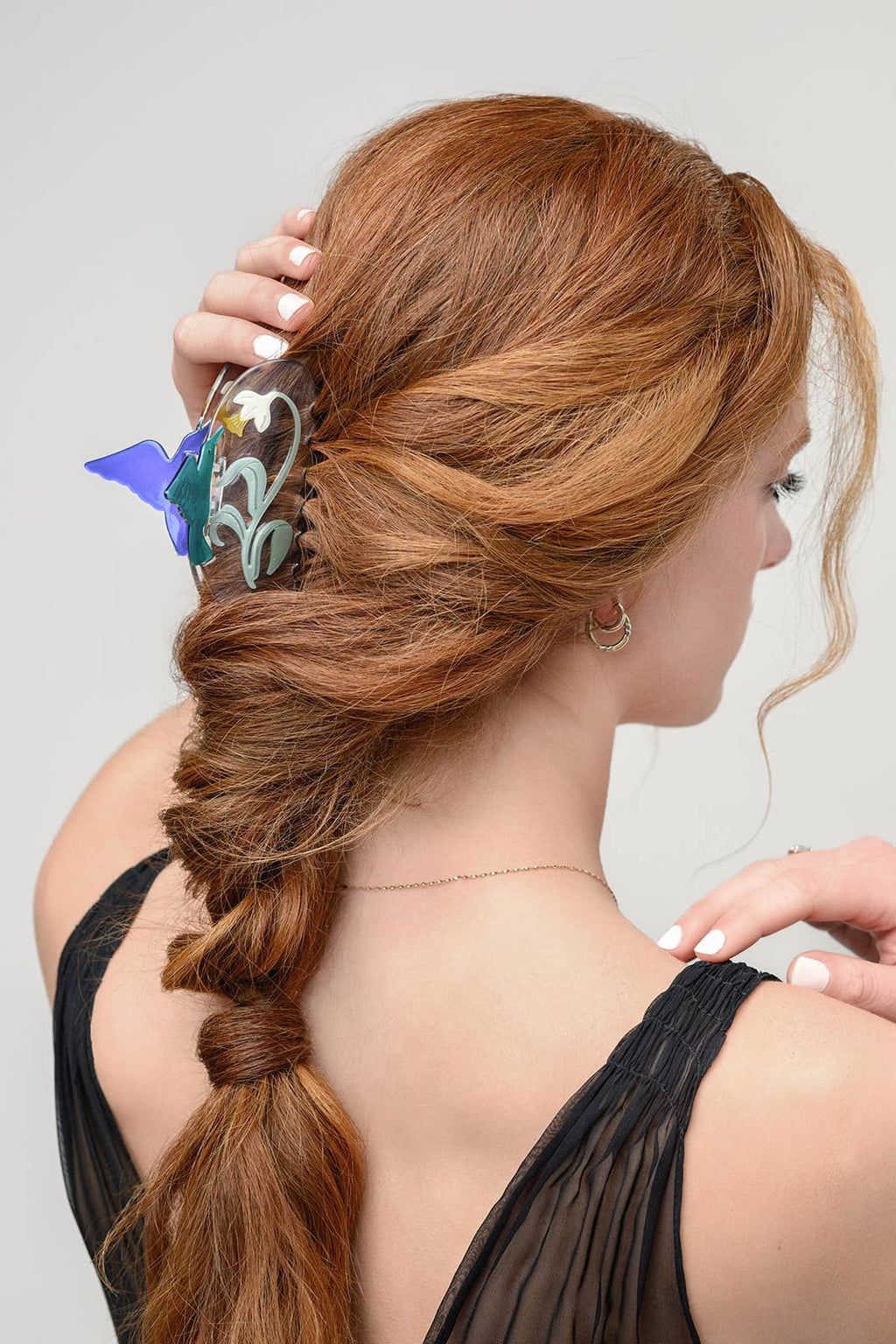 Narcissus Claw - White Flower Hummingbird Acetate Hair Clip