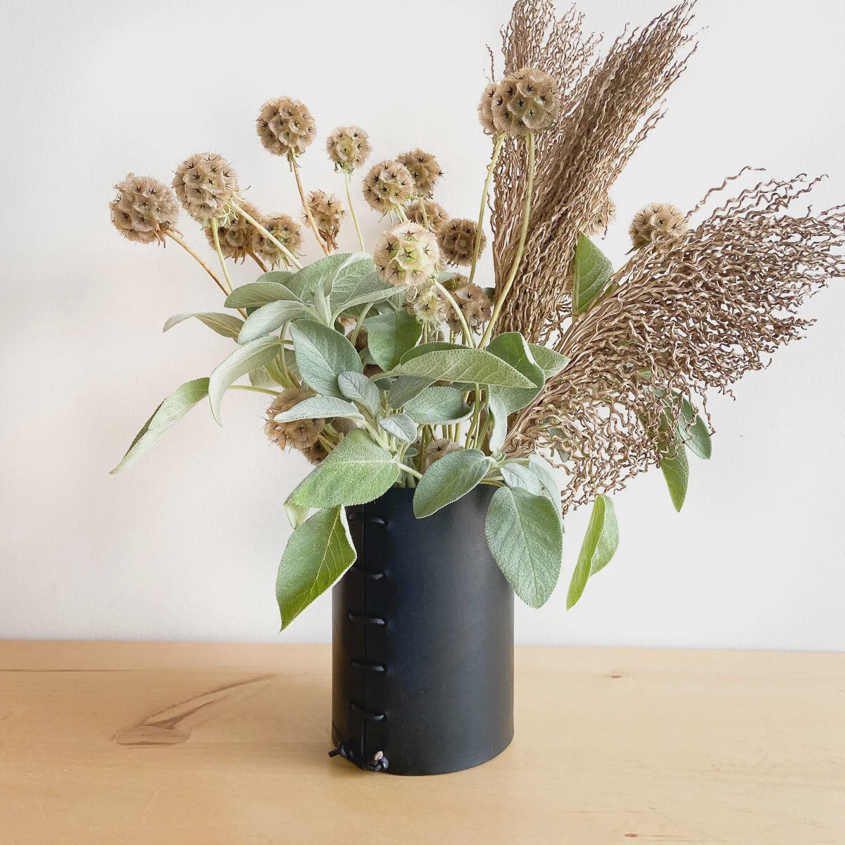 Leather Wrapped Vase - Black 6" x 8"