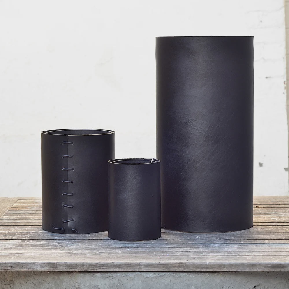 Leather Wrapped Vase - Black 4" x 6"