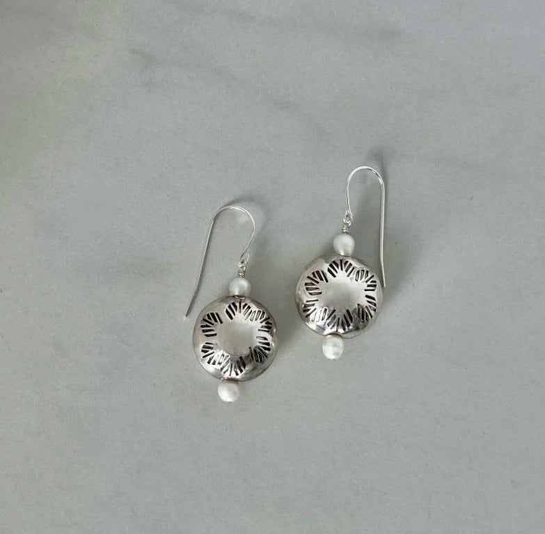 Dineh - Navajo Pearl Coin Earrings w/pearls