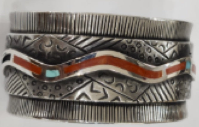 Sterling Silver Bracelet-Coral/ Turquoise inlay