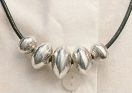 Dineh - Navajo Pearl Necklace on Black Leather