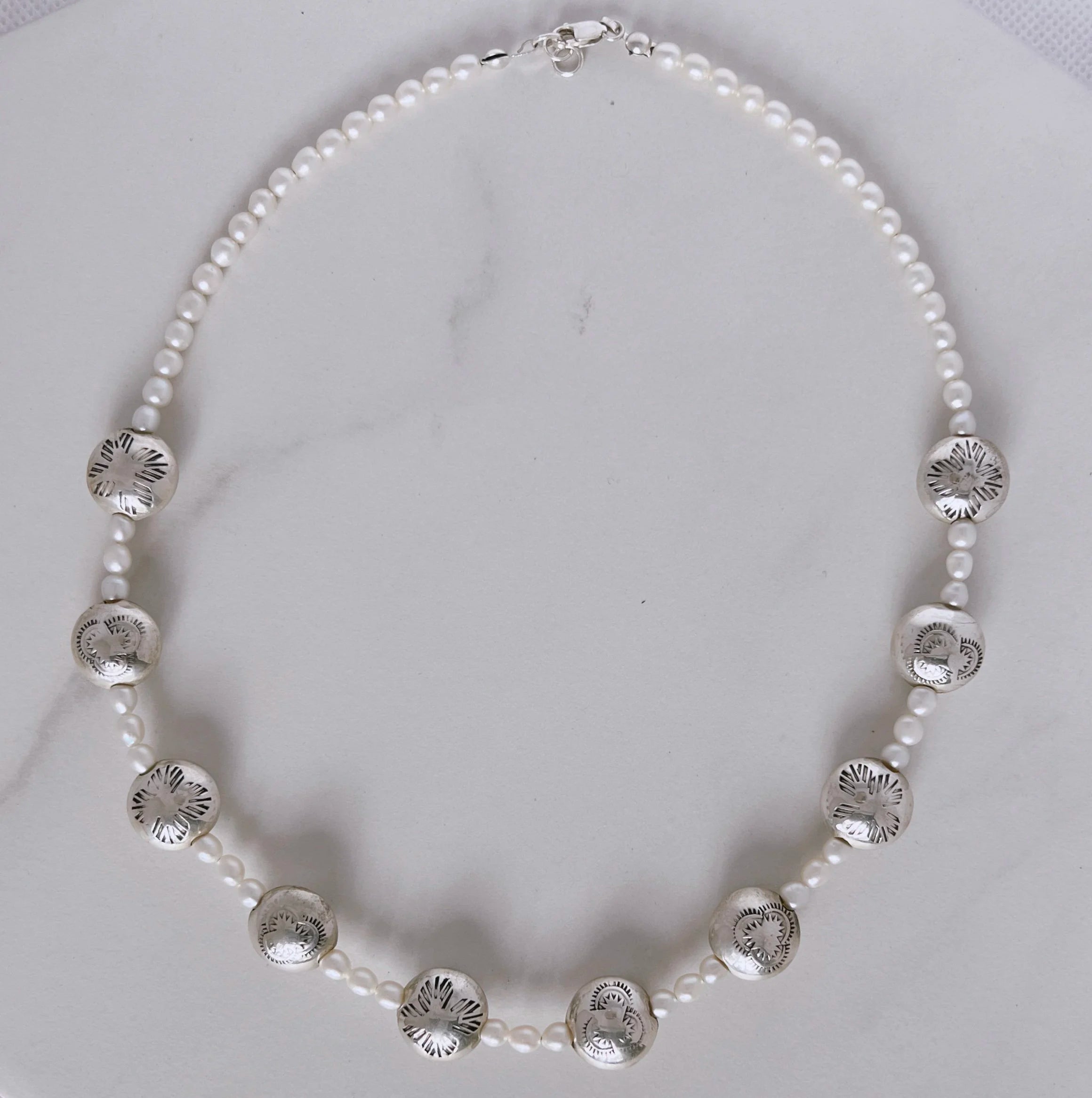 Dineh - Navajo Pearl Coin necklace with White Pearls