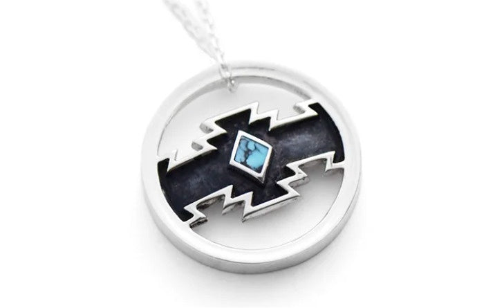 Dineh - Sterling Silver Cedar Disc Necklace (w/Sleeping Beauty Turquoise)