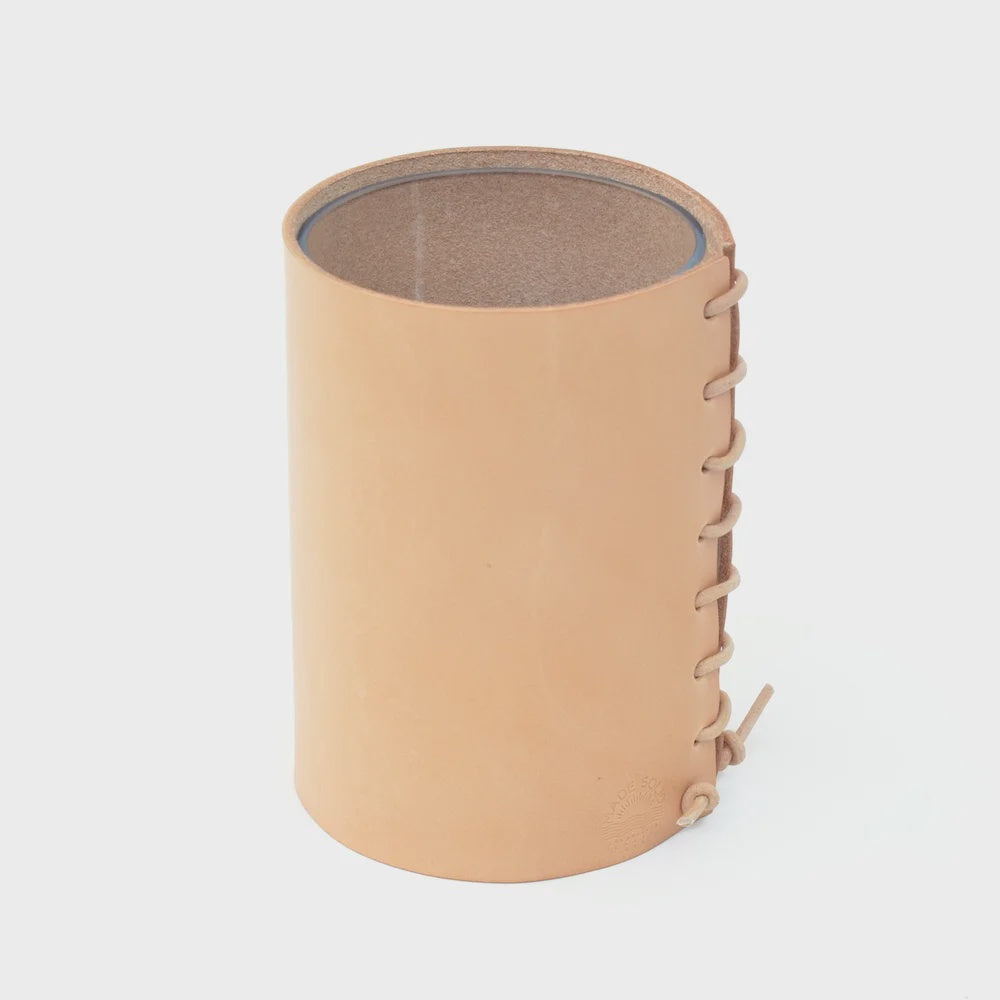 Leather Wrapped Vase - Natural 4" x 8"