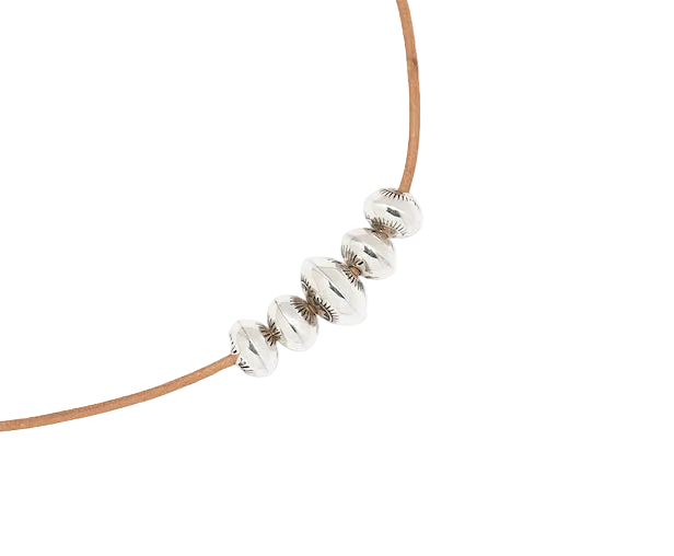 Dineh - Navajo Pearl Necklace on Brown Leather