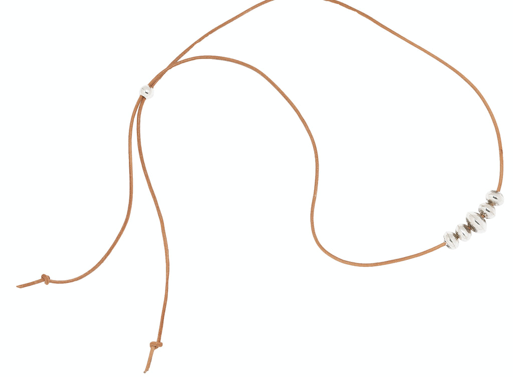 Dineh - Navajo Pearl Necklace on Brown Leather