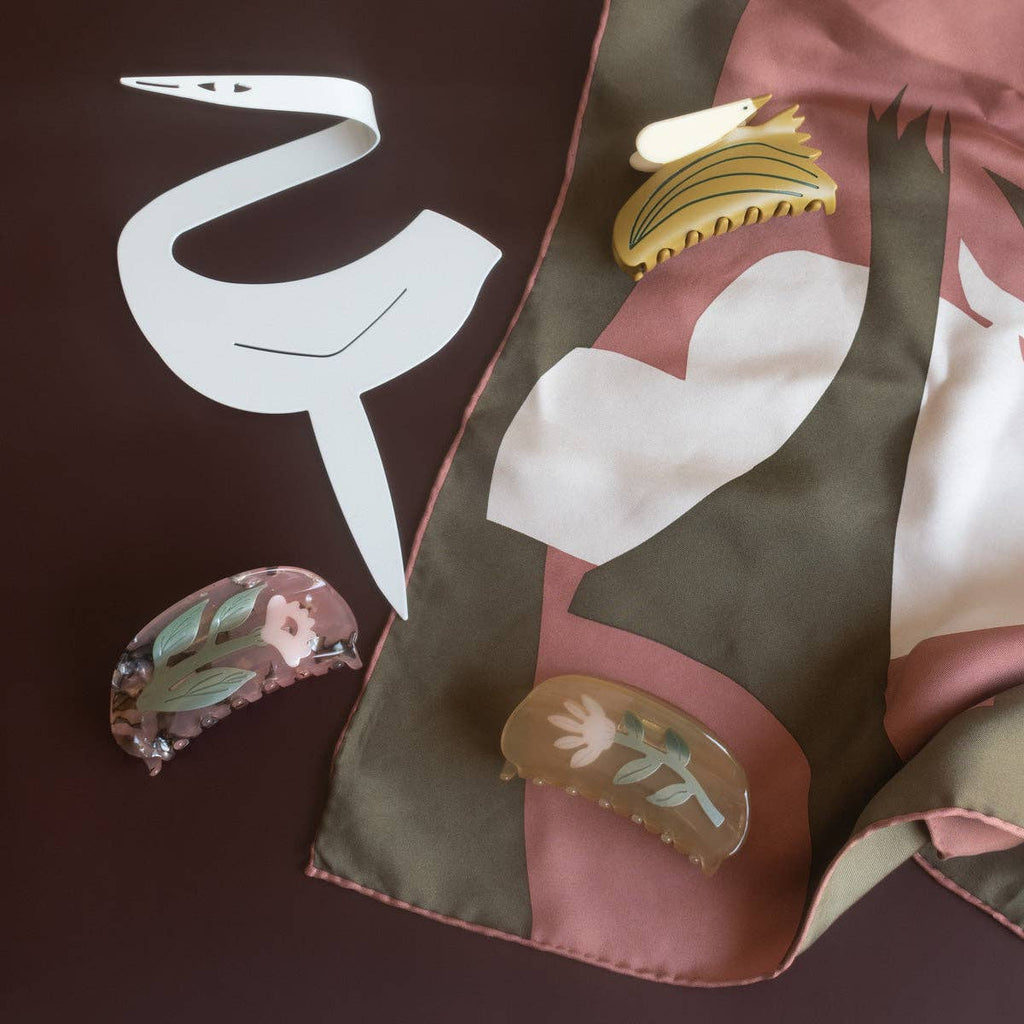 Bird in the Bush Silk Scarf - Abstract Hand Printed Scarf