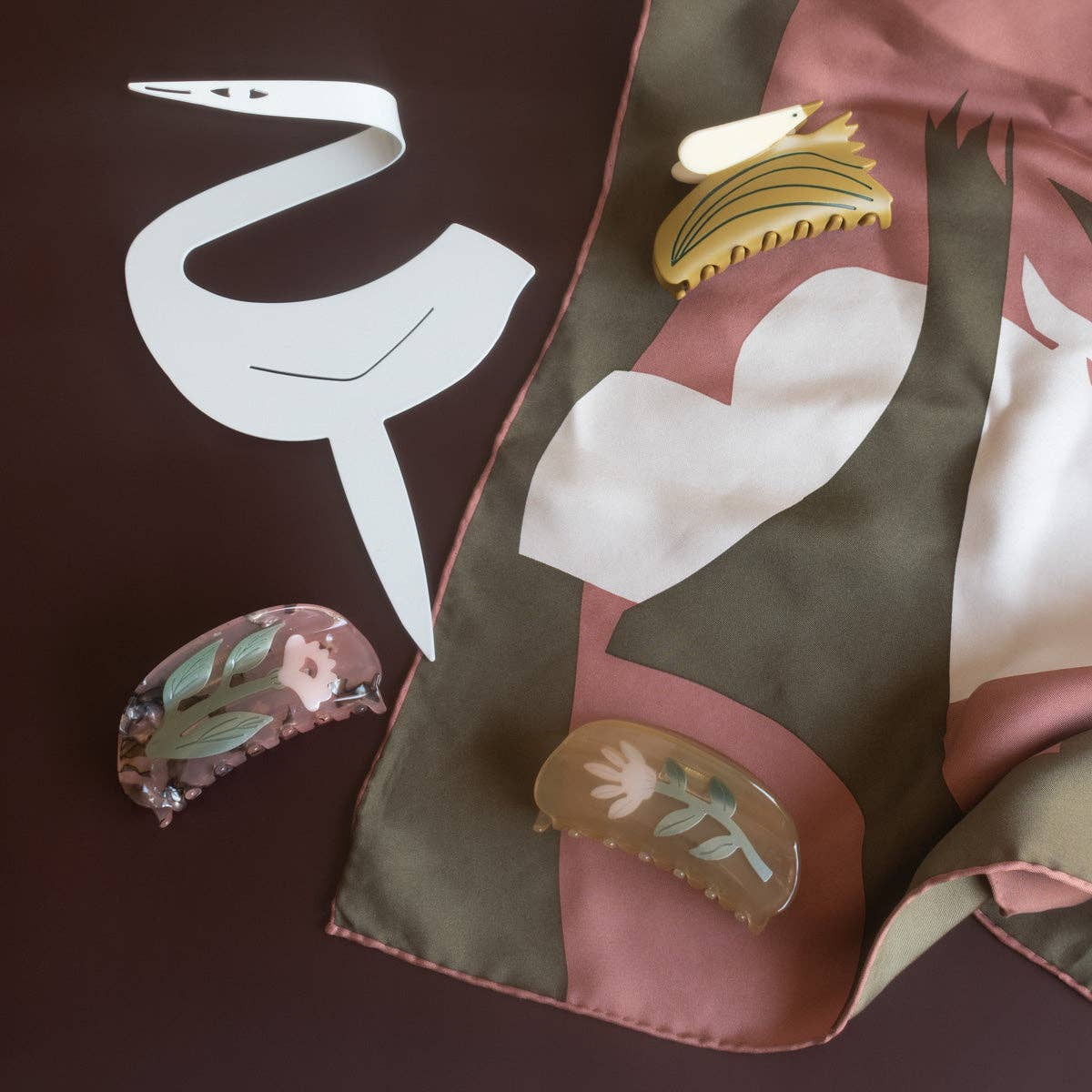 Bird in the Bush Silk Scarf - Abstract Hand Printed Scarf