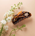 Flax Long Claw - White Flower in Tortoise Acetate Large Clip