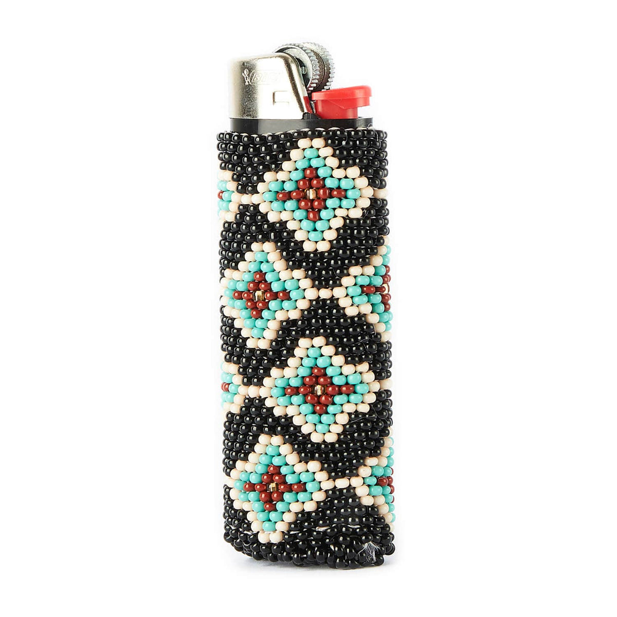 Chocolate Mint Chip -  Beaded Lighter Case in Black & Teal