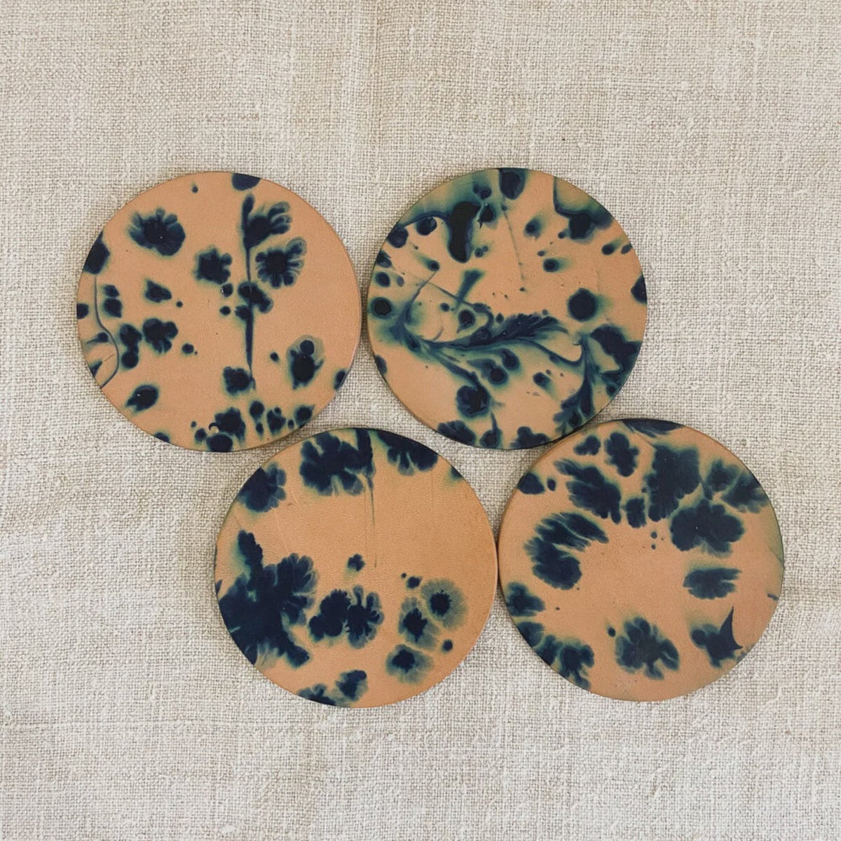 Leather Coaster Set - Indigo Tie Dye