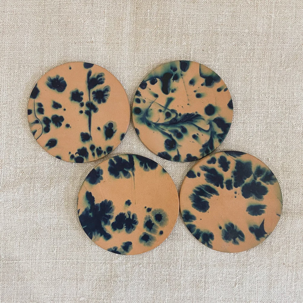 Leather Coaster Set - Indigo Tie Dye
