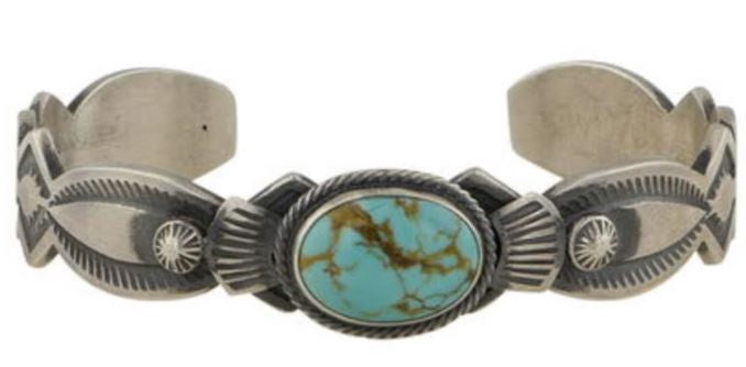 Vintage Ray Chee Navajo Nevada Turquoise Stamp Work Cuff