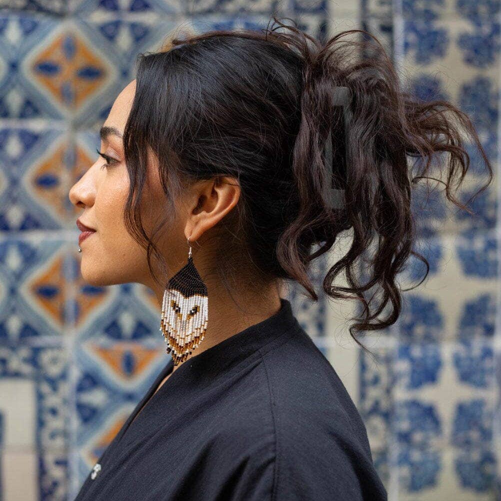 Moonlight – Native Beaded Owl Earrings in Night Tones