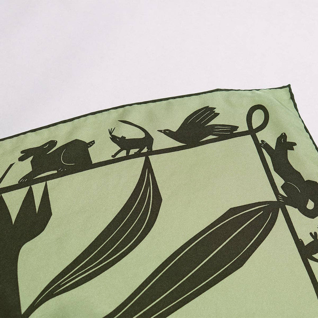 Familiar 100% Silk Scarf Bandana Hand Printed with Animals