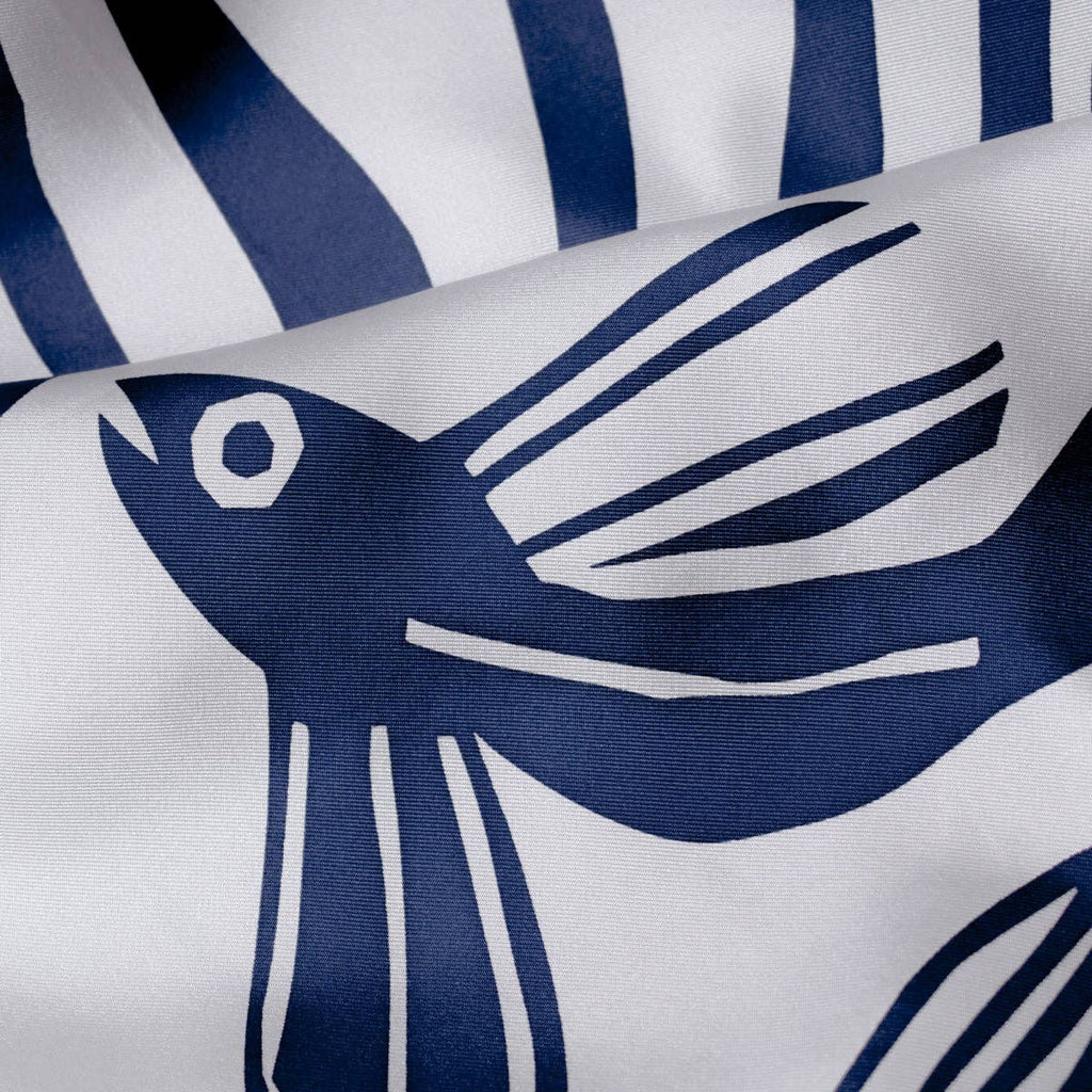 Light Grey Flying Fish and Dove Hand Printed 100% Silk Scarf