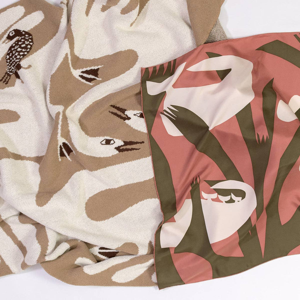 Bird in the Bush Silk Scarf - Abstract Hand Printed Scarf