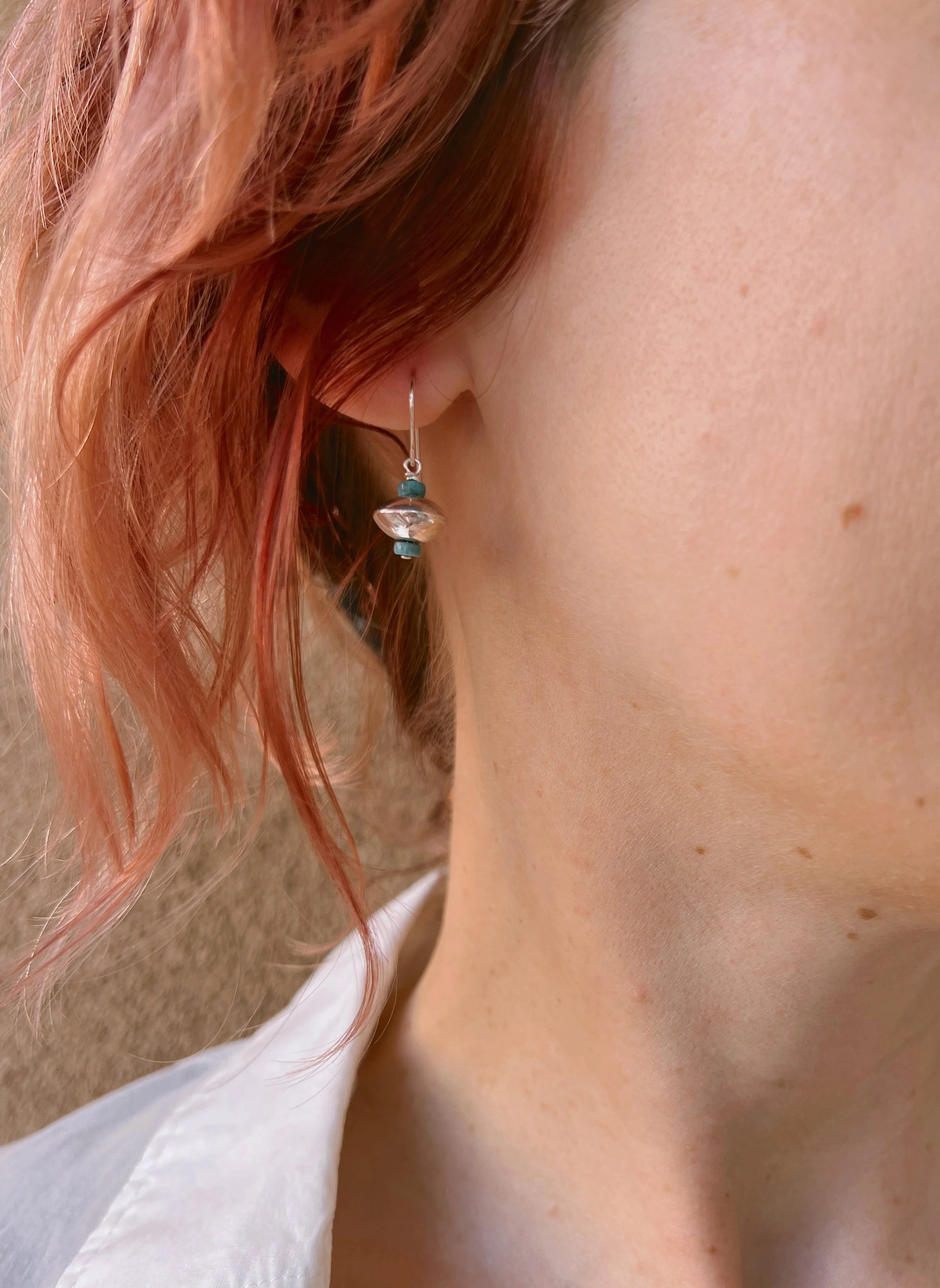 Dineh - Mini Navajo Pearls with Kingman Turquoise Earrings