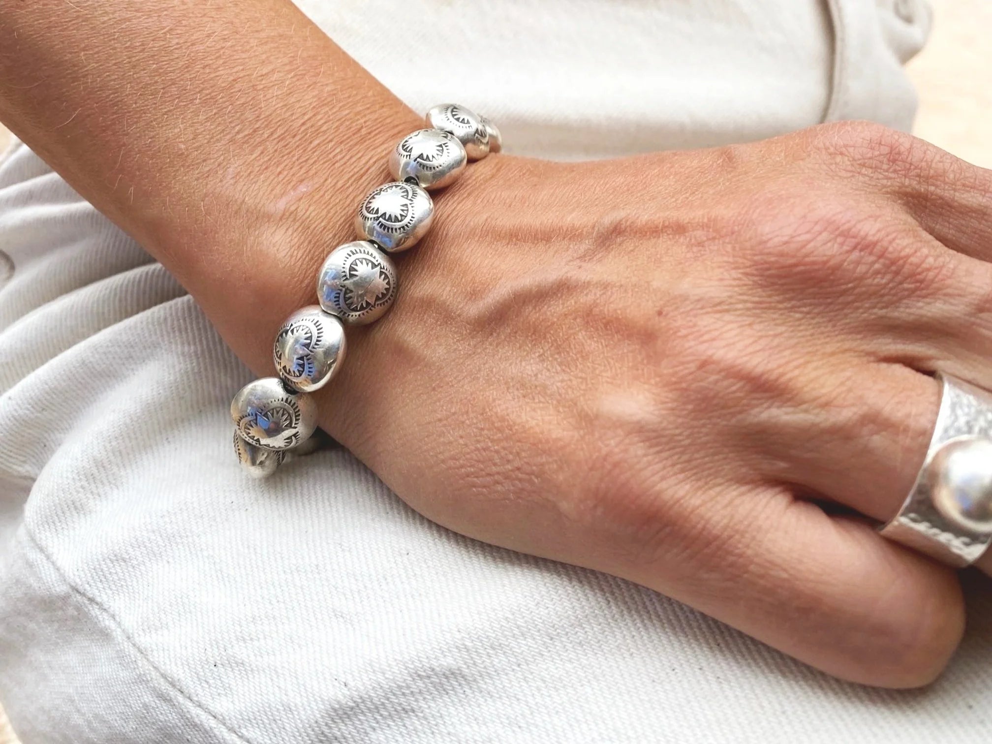 Dineh - Medium Navajo Pearl Coin Bracelet